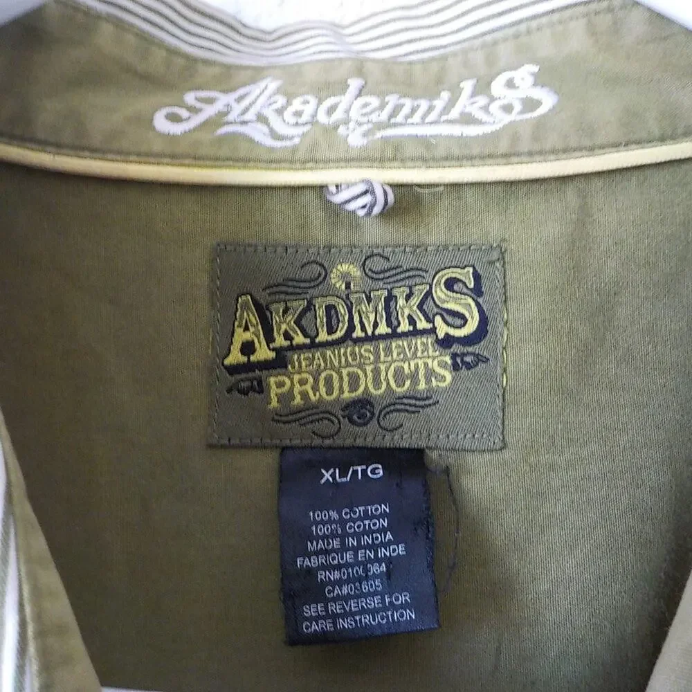 Akademiks Green Yellow Striped Button Up Shirt Long Sleeve Men size XL Classic